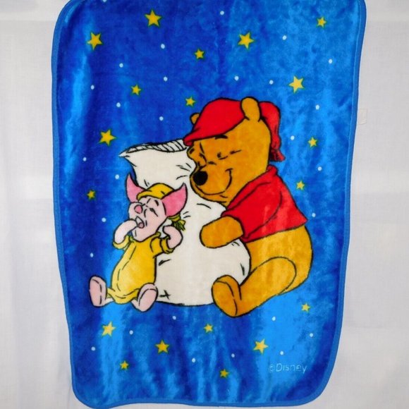 Disney Other - VTG Winnie the Pooh & Piglet Sleeping Blue 30" x 42" baby Kids Fleece Blanket